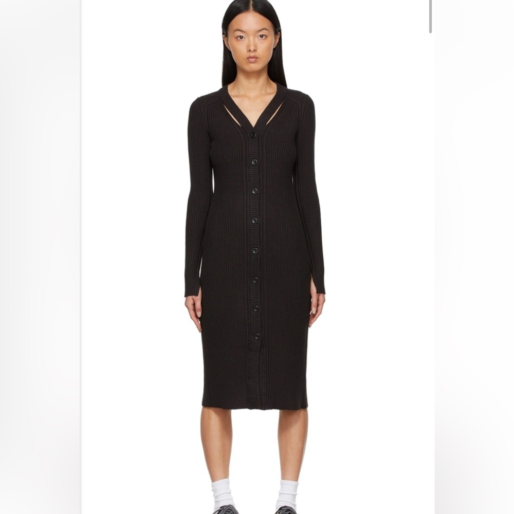 Proenza Schouler Brown Black Ribbed Knit Button-Down Dress